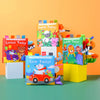 A colorful display of soft animal tails cloth books for baby sensory development featuring farm, circus, sea, and jungle them