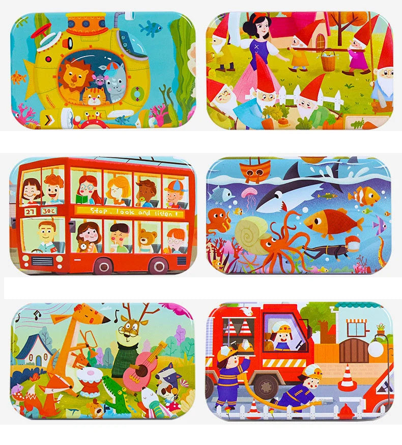 Wooden Jigsaw Puzzle Set for Kids - 60 Pieces of Cartoon Vehicles & Animals