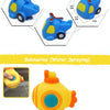 Set of cartoon soft rubber bath toys including a helicopter and a submarine for water spraying