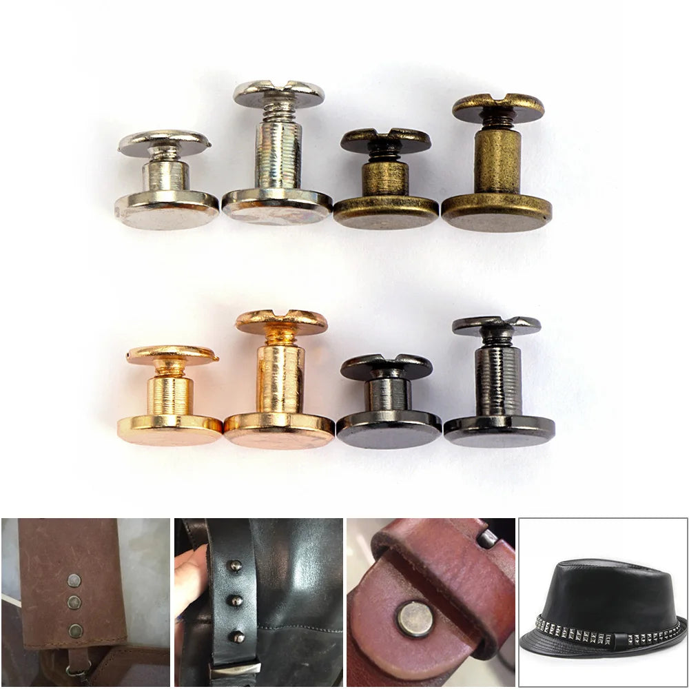 A collection of decorative heart brass rivets for leather craft and DIY projects.