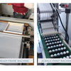 Two images showing a ready frame machine and an acrylic paint machine for a DIY paint by numbers kit.