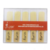 A pack of ten bamboo clarinet reeds labeled LADE, packaged in a clear plastic case.