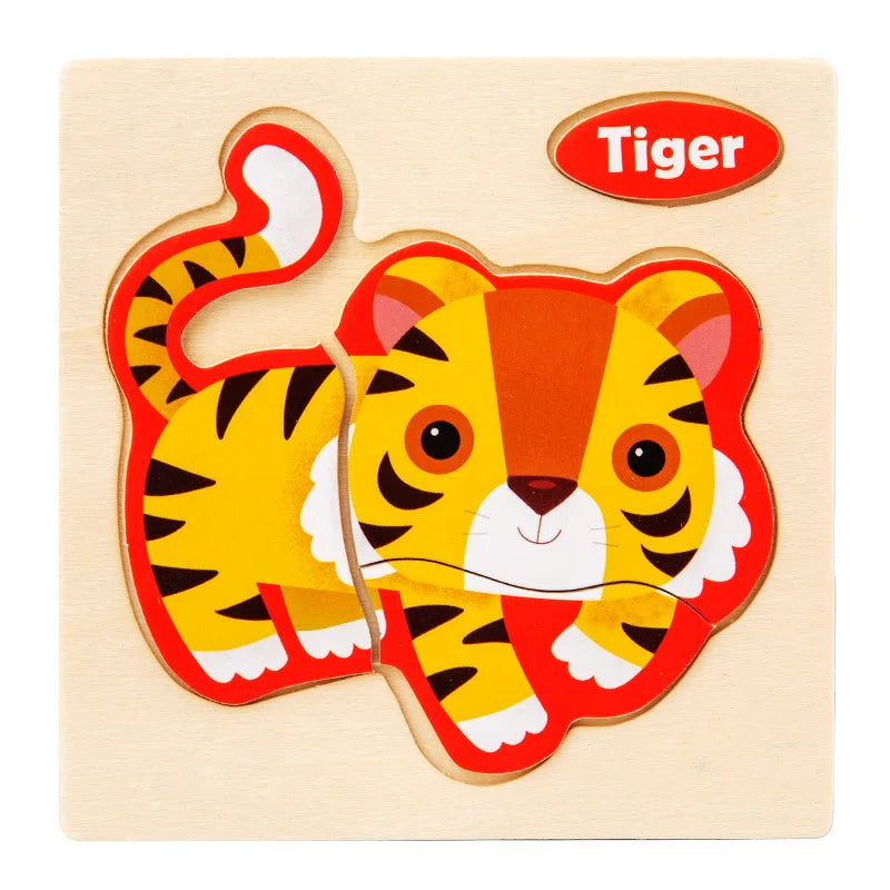 Wooden 3D Cartoon Animal Jigsaw Puzzle for Kids