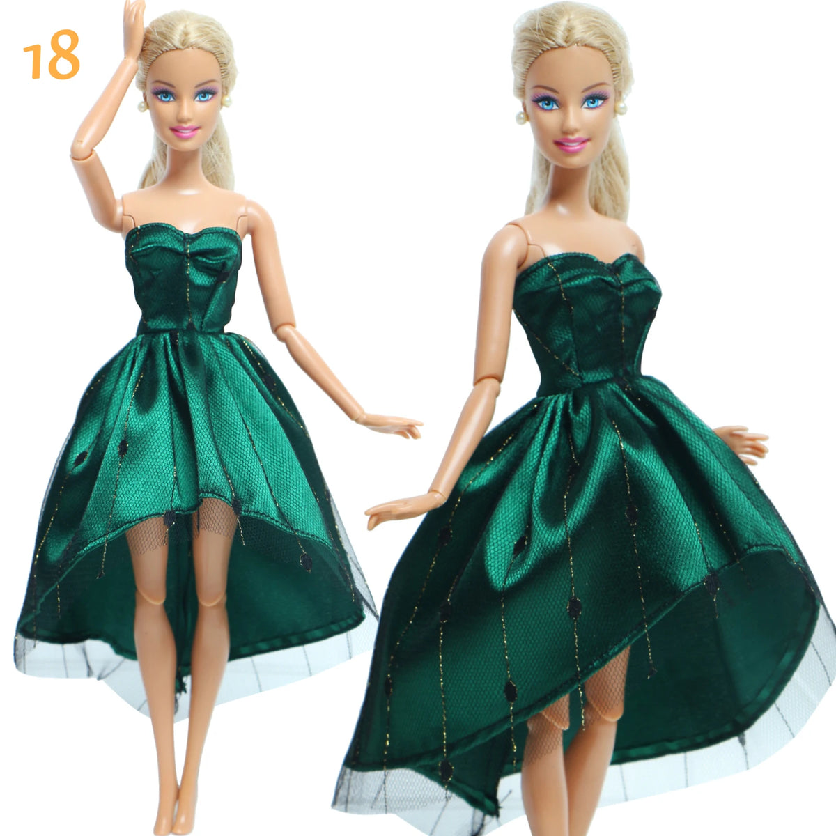 Fashion Doll Outfit Set – Wave Point Dress & Denim Grid Skirt for 11.5–12 Inch Dolls