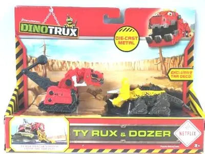Dinotrux Dinosaur Truck toy car and dozer set in red and black packaging