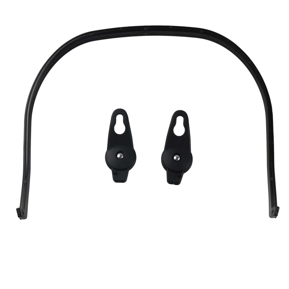 Black curved accessory kit for strollers including a mosquito net and rain cover