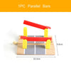 One piece parallel bars for a wooden train track accessory set featuring airport and gas station scenes
