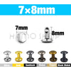 A set of metal double cap rivets in various finishes including silver, gold, gunblack, nickel, copper, and black nickel.