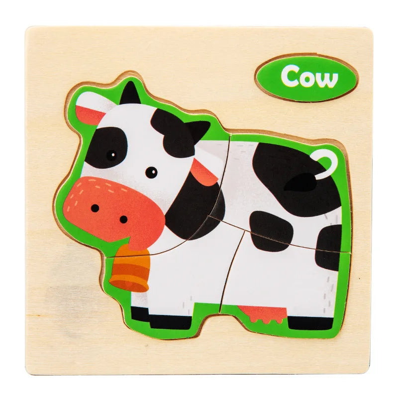 Wooden 3D Cartoon Animal Jigsaw Puzzle for Kids