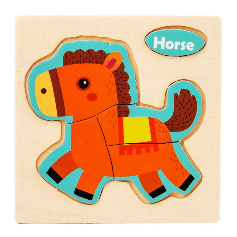Wooden 3D Cartoon Animal Jigsaw Puzzle for Kids