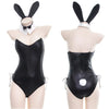 Black faux leather bunny girl cosplay costume set with ears and bow