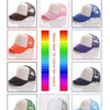 A display of various color options for a custom logo trucker hat, shown from different angles.