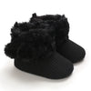 Black plush baby snow boots for girls and boys with a fuzzy trim