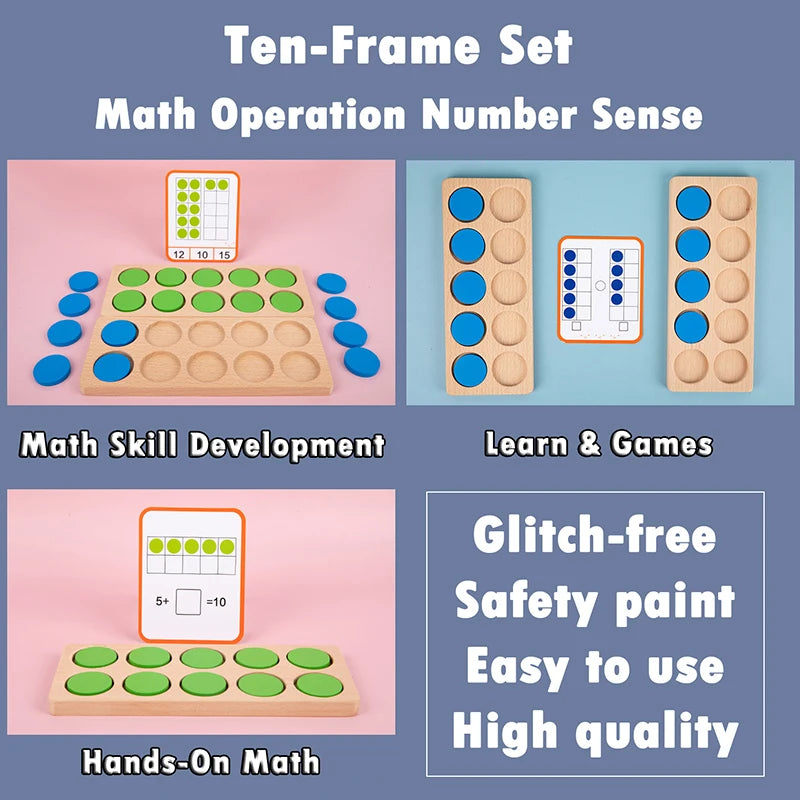 Wooden Ten-Frame Math Learning Set for Kids