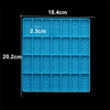 A blue silicone mold set with 18.4cm length and 20.2cm height, featuring multiple rectangular cavities for jewelry making.