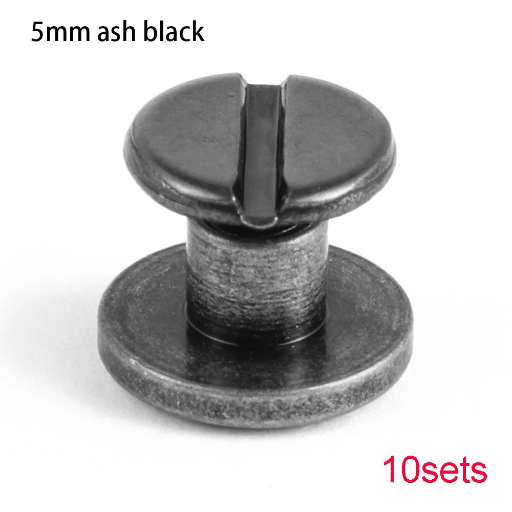 A close-up view of a 5mm ash black decorative heart brass rivet, shown in a 10-set packaging context.