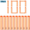 A collection of soft foam dart refills in various sizes and colors, packaged for toy blasters.