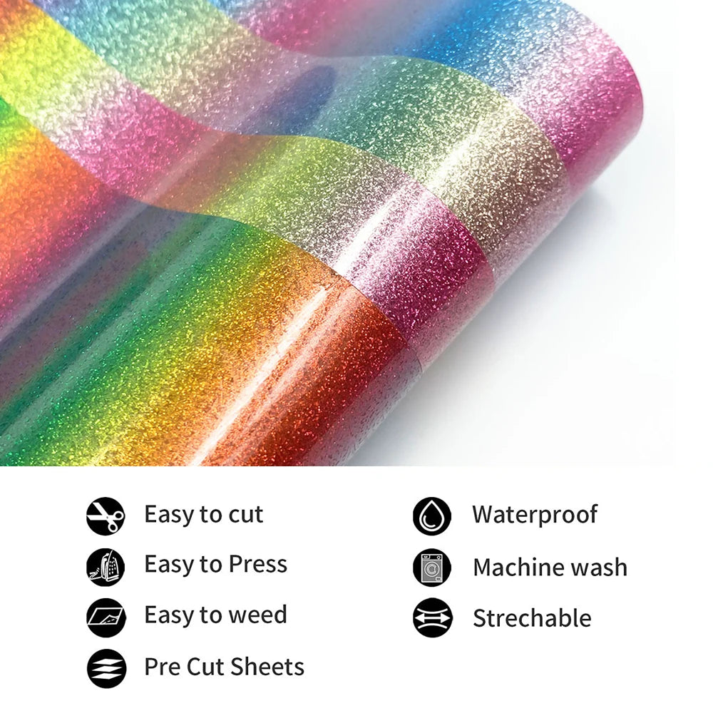 Rainbow Glitter Heat Transfer Vinyl for DIY Apparel