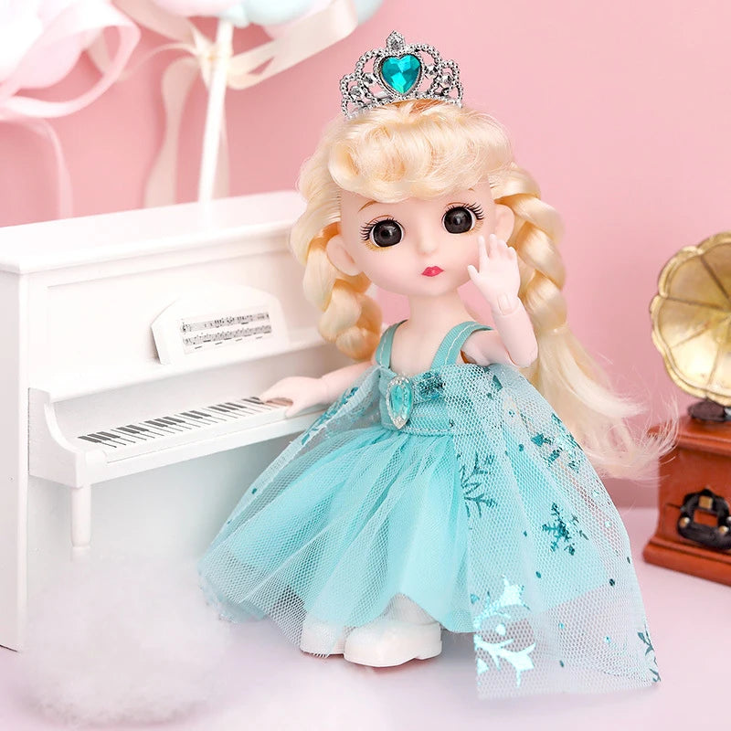 16cm Articulated Fashion Doll with Big Eyes and Dress-Up Outfit