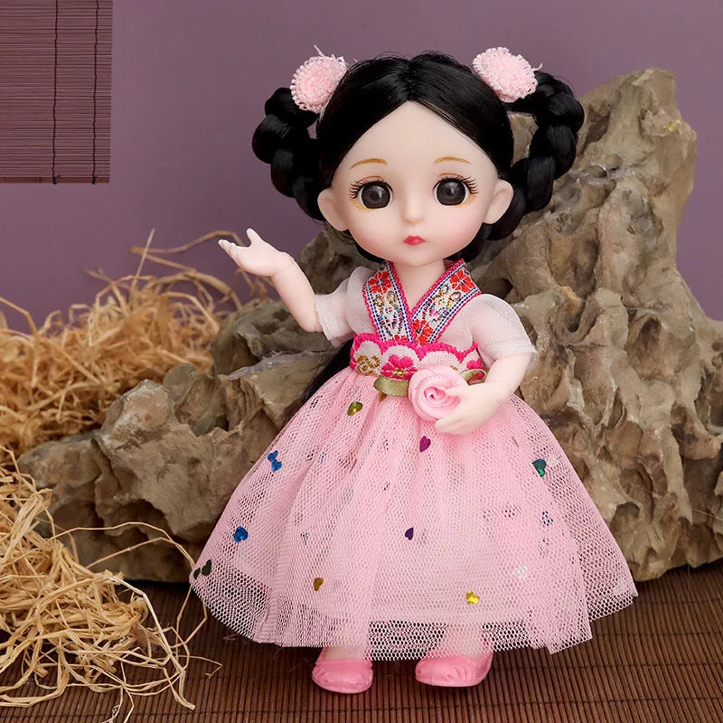 16cm Articulated Fashion Doll with Big Eyes and Dress-Up Outfit