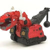 A red die-cast dinosaur truck toy with a removable dinosaur figure.