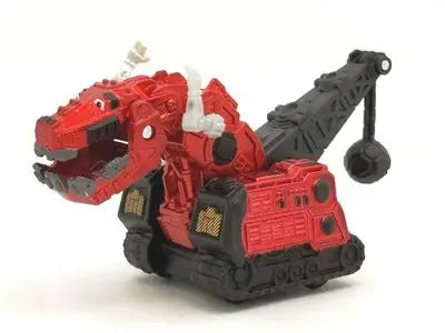 A red die-cast dinosaur truck toy with a removable dinosaur figure.