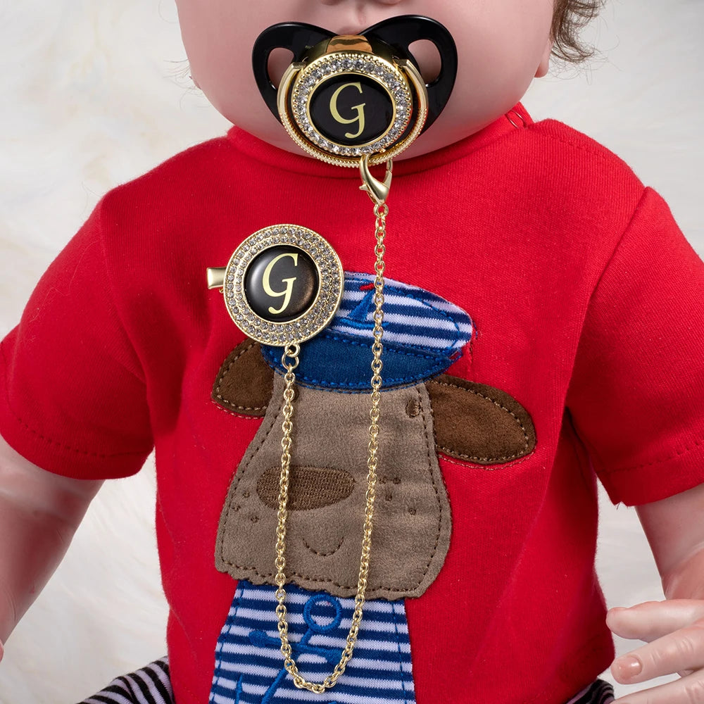 Crystal-Embellished Silicone Pacifier with Matching Clip (26 Letter Options)