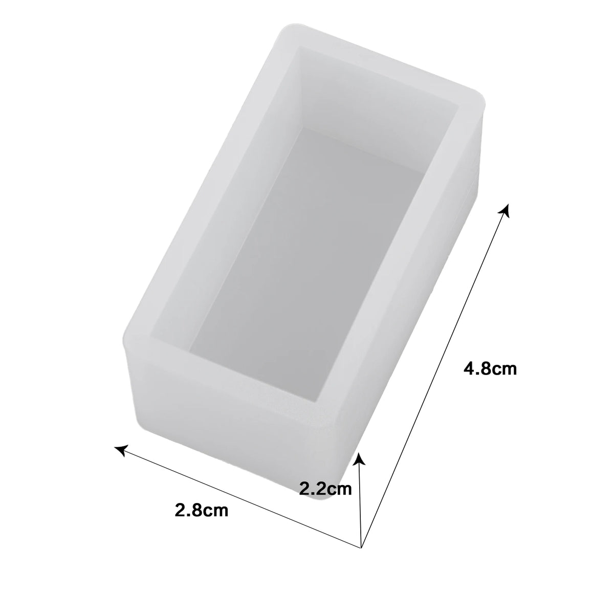 A rectangular resin casting mold with dimensions 4.8cm long, 2.8cm wide, and a depth of 2.2cm.