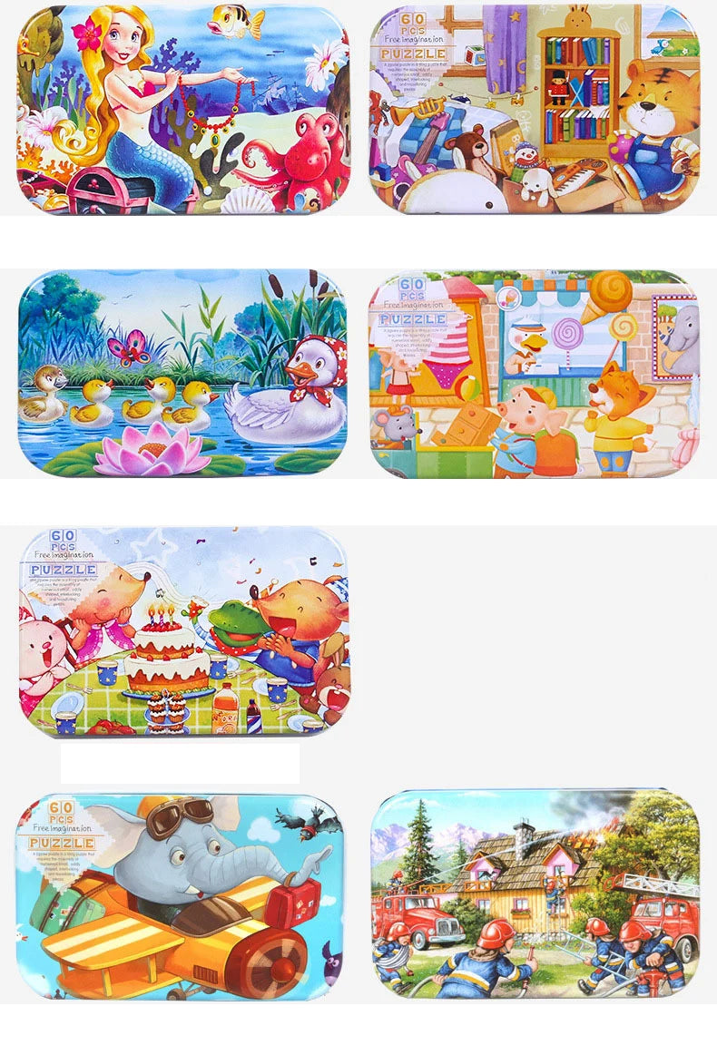 Wooden Jigsaw Puzzle Set for Kids - 60 Pieces of Cartoon Vehicles & Animals