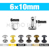 Set of 6x10mm metal double cap rivets in various finishes including silver, gold, gunblack, nickel, copper, and black nickel.