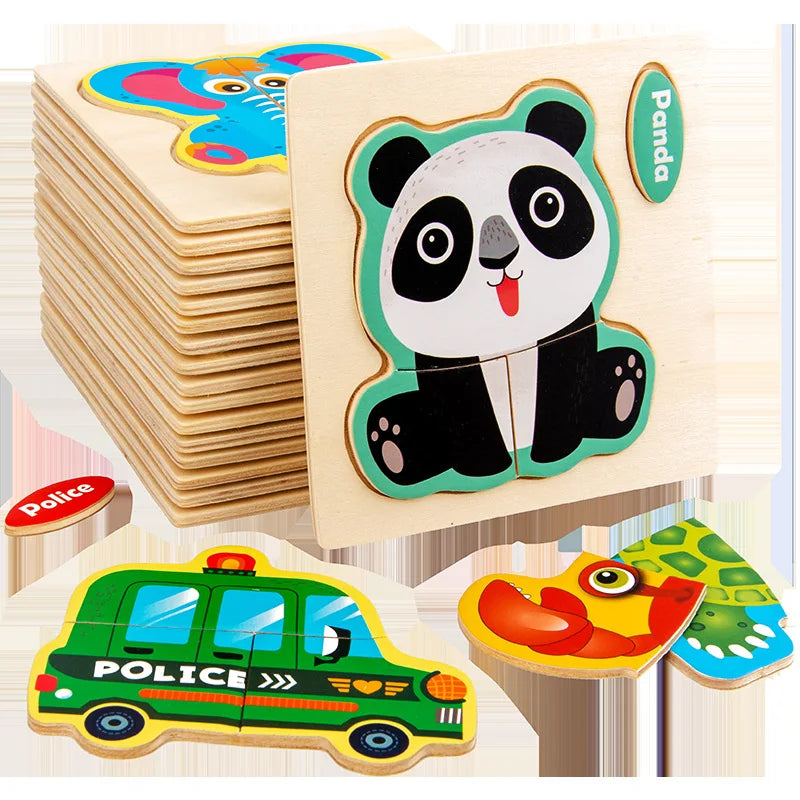 Wooden 3D Cartoon Animal Jigsaw Puzzle for Kids