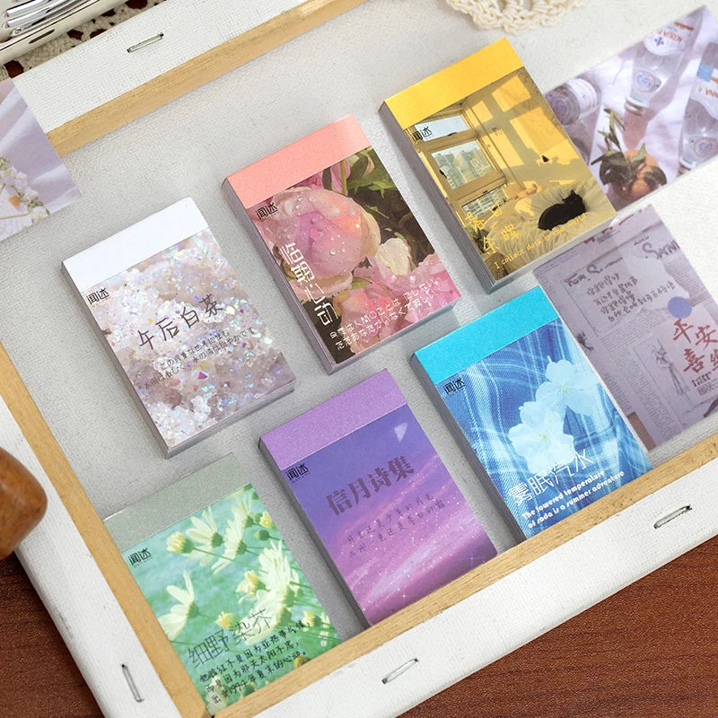 A collection of aesthetic landscape stickers and art designs in various colors and styles for scrapbooking and journaling