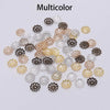 A collection of multicolor gold-plated flower petal bead caps for jewelry making in various shades.