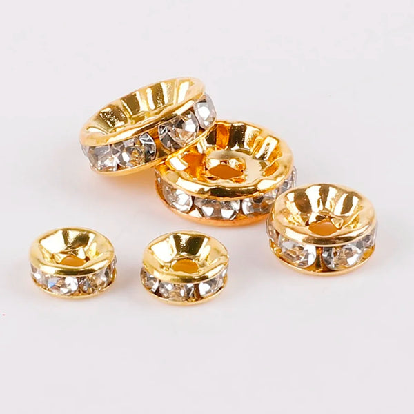 Goldfarbene Kristall-Strass-Spacerperlen zum DIY-Schmuck in verschiedenen Größen