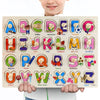 A wooden puzzle set for toddlers featuring letters and animals like Ant, Boy, Coffee, and Football.