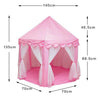 Pink foldable kids castle play tent with draped fabric and light accents