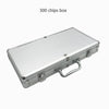 A silver aluminum chip box with a handle and lock, designed for carrying poker chips.