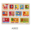 A wooden puzzle set for toddlers featuring numbers zero through ten with corresponding fruits and animals.