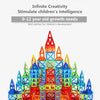 A colorful magnetic sheet of building tiles shaped like towers and structures for children's development