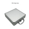 A silver aluminum chip box with a lock and handle, designed for storing 100 chips.