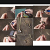 Hands are shown using a pair of pliers to manipulate and attach copper beading wire for jewelry making.