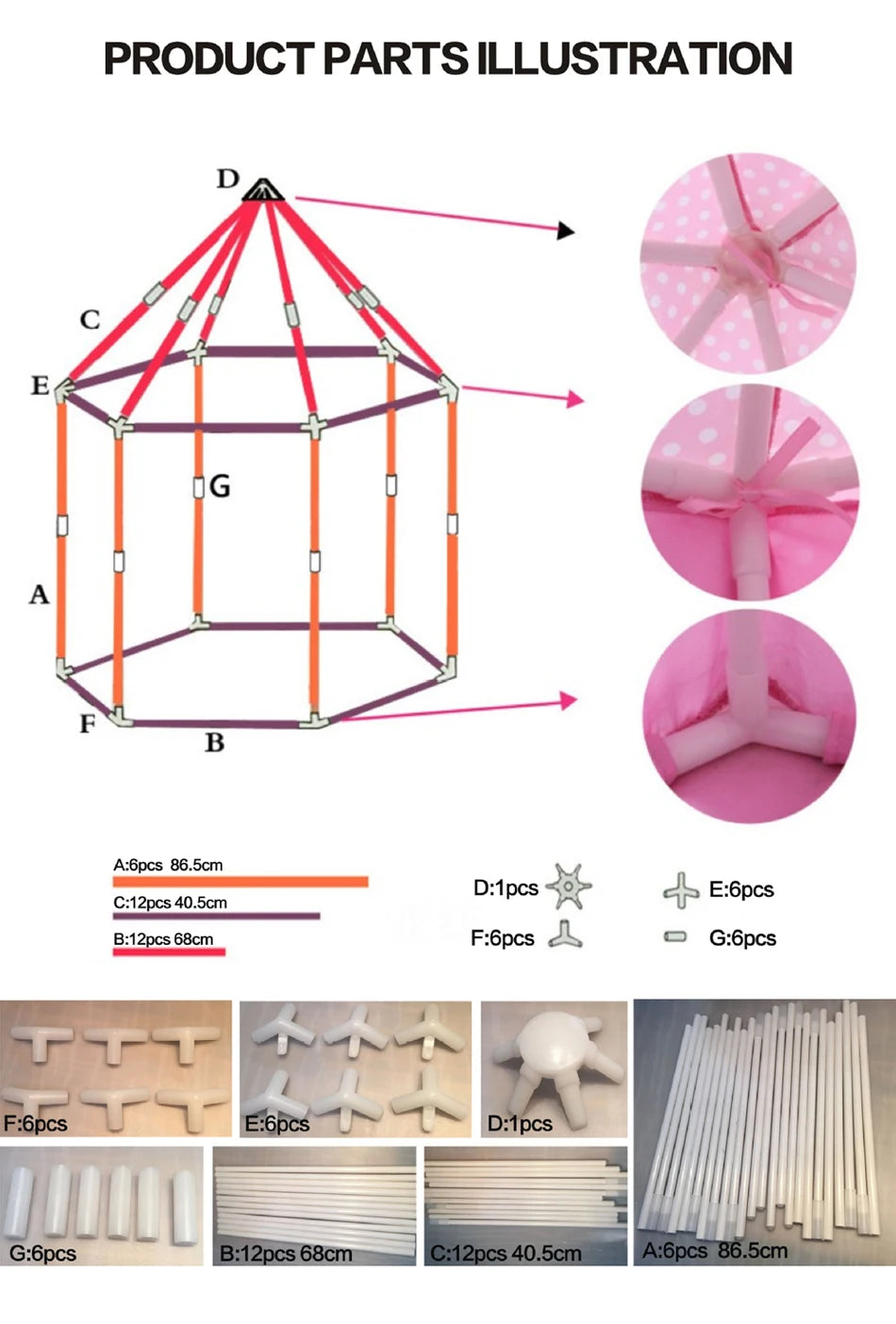 Kids' Princess Castle Play Tent – Foldable Indoor Tipi for Imaginative Play