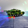 A green transforming robot car toy is displayed on a dark surface with colorful light reflections.