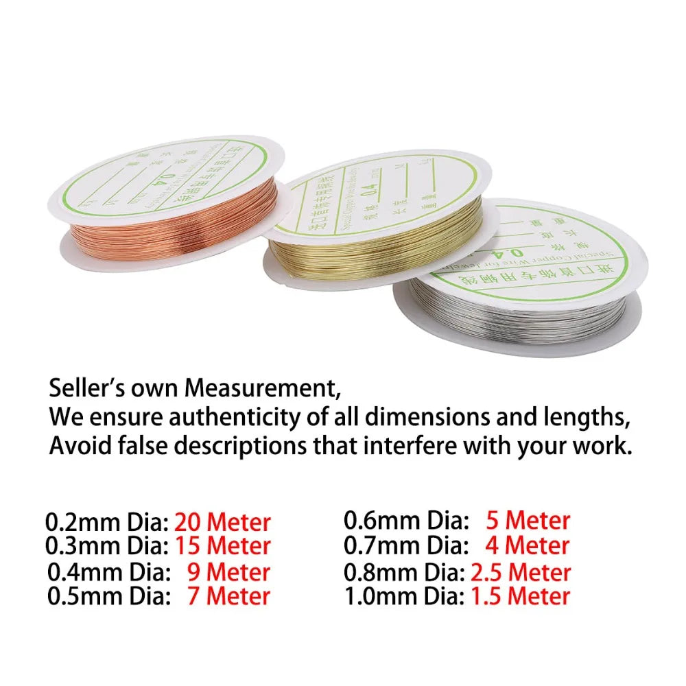 Rolls of copper beading wire in various diameters and lengths for jewelry making