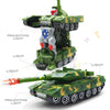A green transforming robot car toy featuring projecting lights and music.