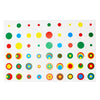 A set of colorful wooden cylinder blocks for educational play featuring various colors and patterns.