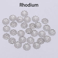 Silver rhodium flower petal bead caps for jewelry making in various sizes