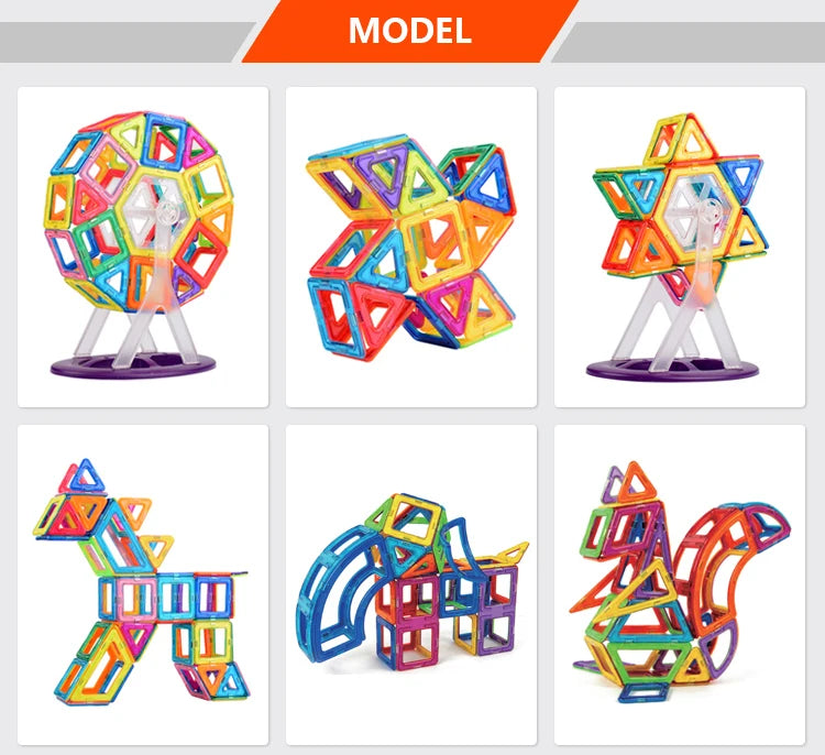 A set of colorful magnetic building tiles used for STEM learning projects.