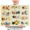A wooden puzzle set featuring various animals, fruits, and shapes for toddlers.