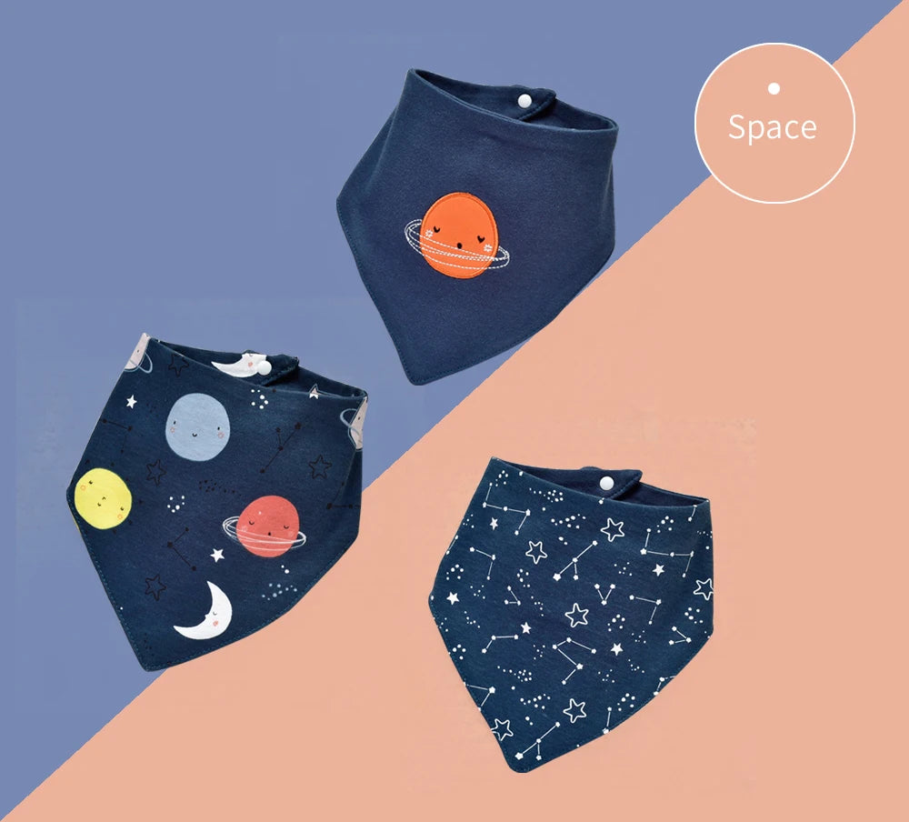 Soft Cotton Baby Bibs (3-Pack) with Cartoon Prints